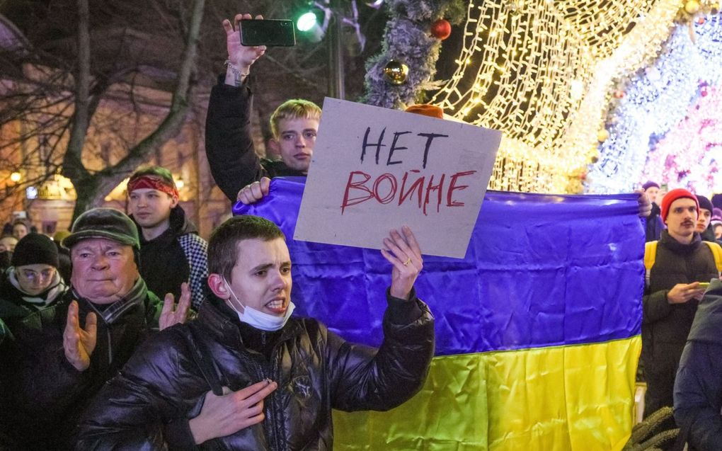 Protest in de Russische hoofdstad Moskou tegen de invasie van Oekraïne. beeld TASS, Gavriil Grigorov