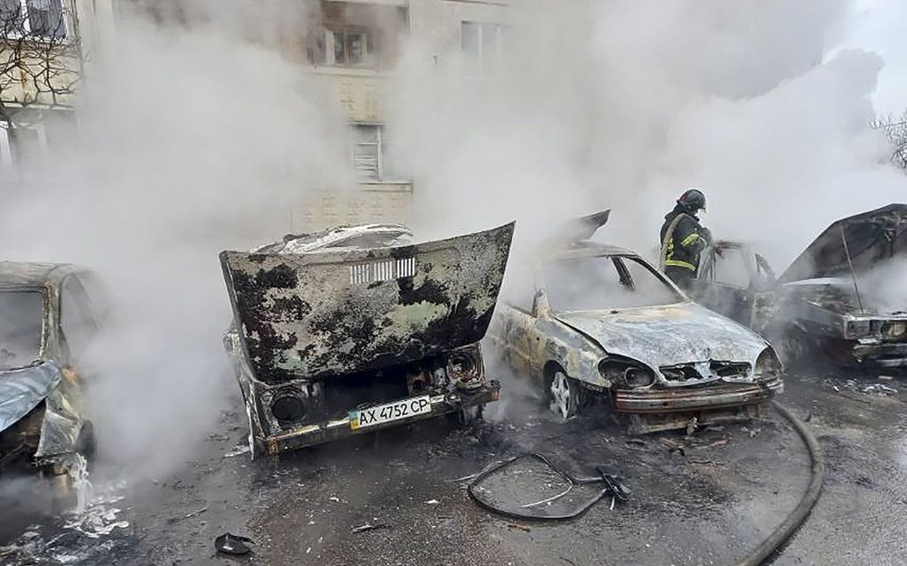 De Oekraïense stad Charkov was maandag het doelwit van zware Russische beschietingen. beeld EPA/OEKRAÏENSE STAATSPERSDIENST