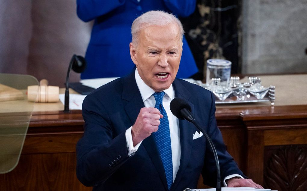 De Amerikaanse president Joe Biden houdt zijn eerste State of the Union. beeld EPA, JIM LO SCALZO