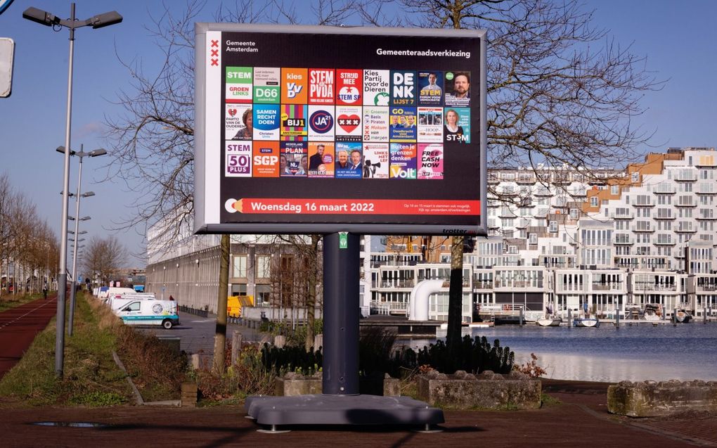 Verkiezingsbord in Amsterdam.  beeld ANP, Dirk Hol