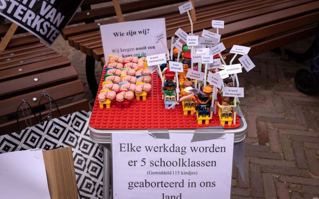 Leden van Kies Leven demonstreren in Den Haag tijdens het debat over de abortuspil. beeld Dirk Hol