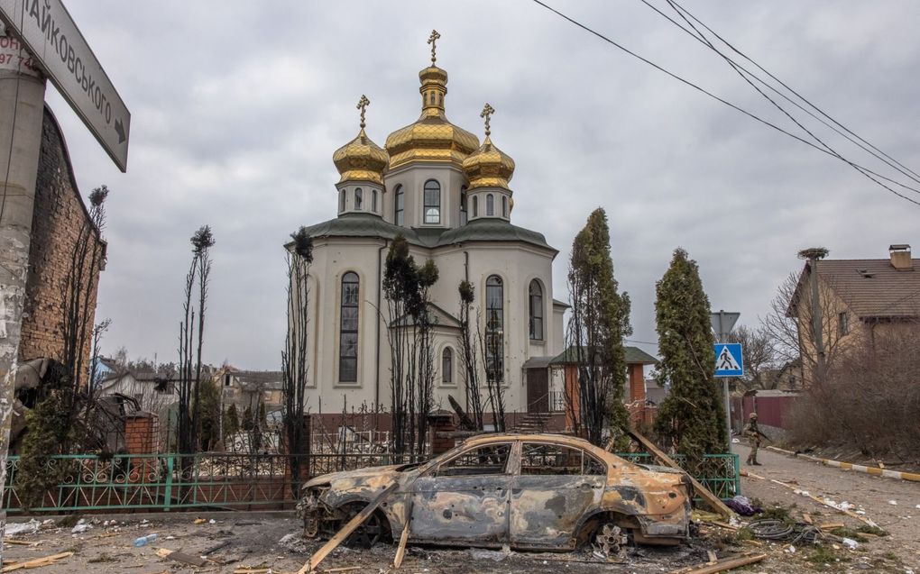 Door het oorlogsgeweld in Oekraïne zijn tientallen kerken beschadigd of verwoest. Russische troepen troffen onder meer de kerk in Irpin, in de regio Kiev. beeld EPA, Roman Pilipey