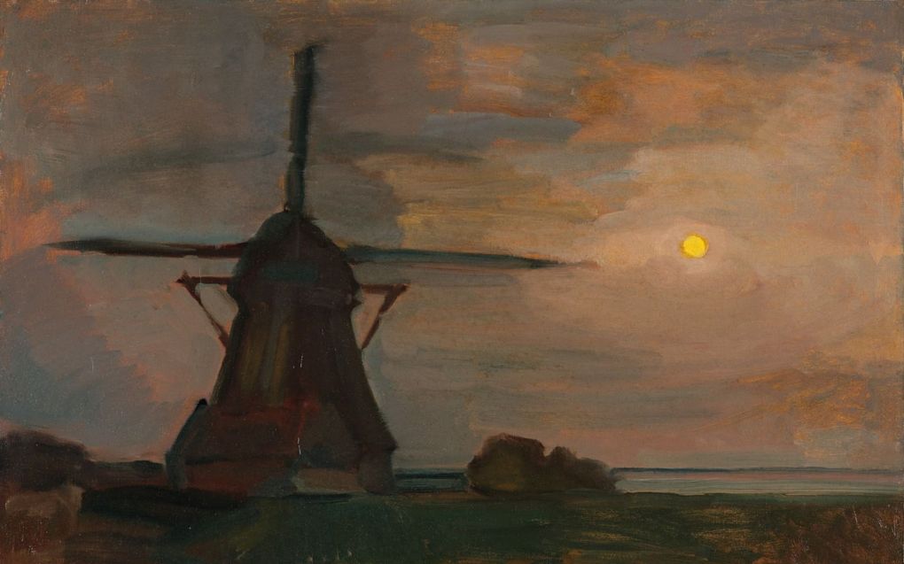 Piet Mondriaans kunstwerk ”Oostzijdse molen in maanlicht” uit het jaar 1907.  beeld Kunstmuseum Den Haag