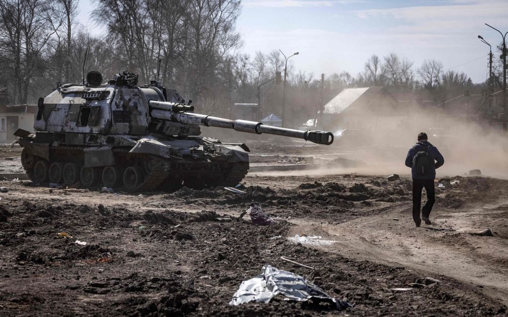 Rusland lijdt zware verliezen in de oorlog in Oekraïne Moskou heeft een forse reductie van het aantal troepen rond Kiev aangekondigd.  beeld AFP, Fadel Senna