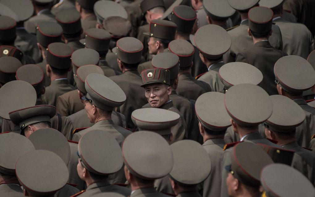 Noord-Koreaanse militairen tijdens een parade in de hoofdstad Pyongyang. beeld AFP, Ed Jones