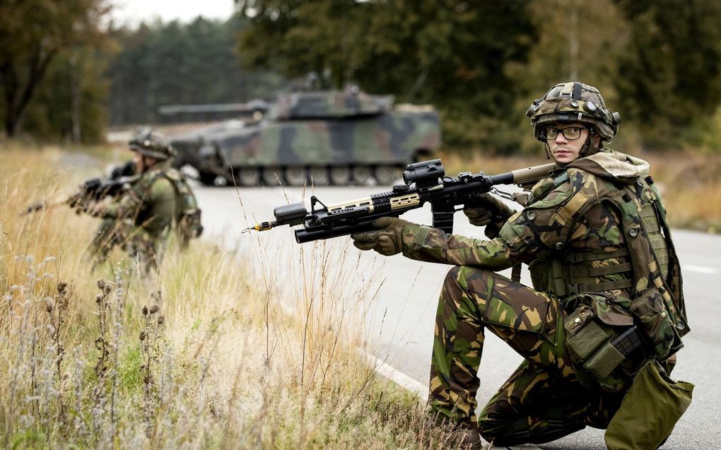 Infanteristen tijdens de oefening Zebra Sword van de Nederlandse landmacht. beeld ANP, Sem van der Wal