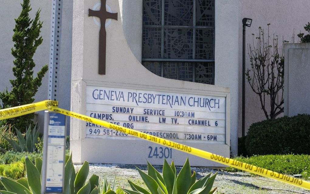 De kerk in Laguna Woods is afgezet na de schietpartij. beeld AFP, RINGO CHIU