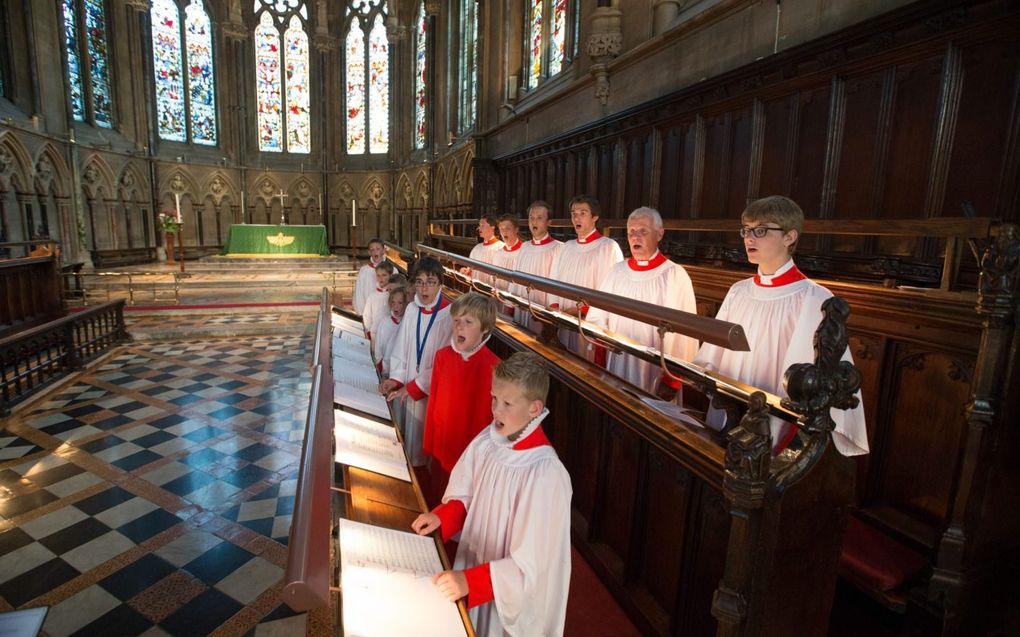 Het Kampen Boys Choir zingt een evensong in St. John’s College in Cambridge. beeld Freddy Schinkel