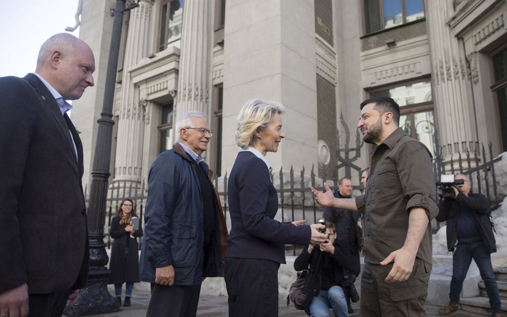 Von der Leyen ontmoet Zelenski in Kiev, begin april. beeld EPA