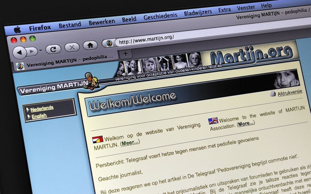Screenshot uit 2010 van de niet meer bestaande website van  pedofielenvereniging Martijn. Beeld ANP LEX VAN LIESHOUT