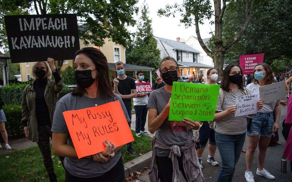 Protest bij het huis van Kavanaugh, vorig jaar. beeld AFP, Nicholas Kamm