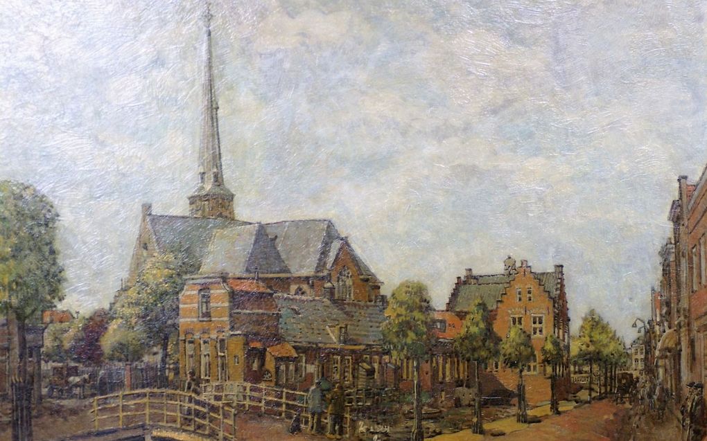 De Dorpskerk van Oud-Beijerland, schilderij uit 1959 van B. C. van Ettinger (1916-1991). beeld Museum Hoeksche Waard