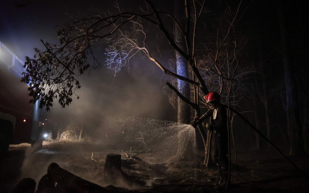 Franse brandweerlieden proberen de hevige bosbranden in de buurt van Bordeaux te bestrijden. beeld AFP