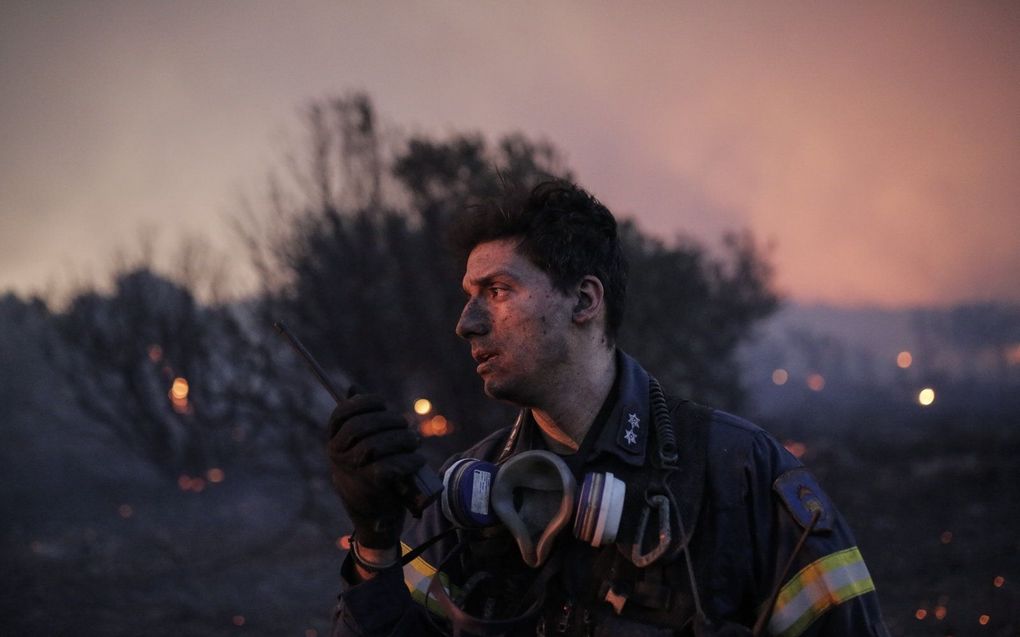 Bosbrand bij Penteli, ongeveer 27 kilometer van het centrum van Athene. beeld EPA, Kostas Tsironis