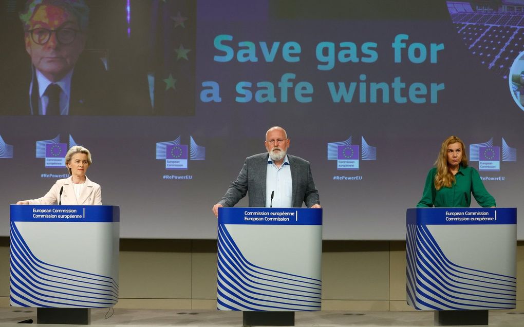 „Rusland ziet gas als politiek wapen, een creatie van president Poetin om ons te verdelen”, zegt de vicevoorzitter van de Europese Commissie, Frans Timmermans (M). beeld EPA, Stephanie Lecocq