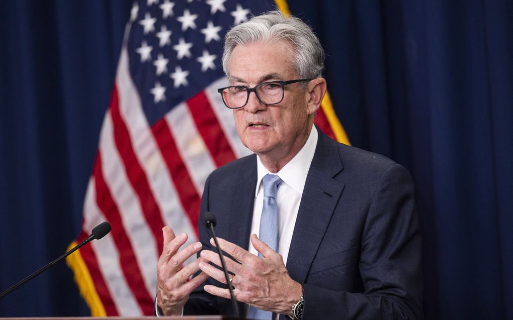 Voorzitter Jerome Powell van de Federal Reserve Board. beeld EPA, JIM LO SCALZO