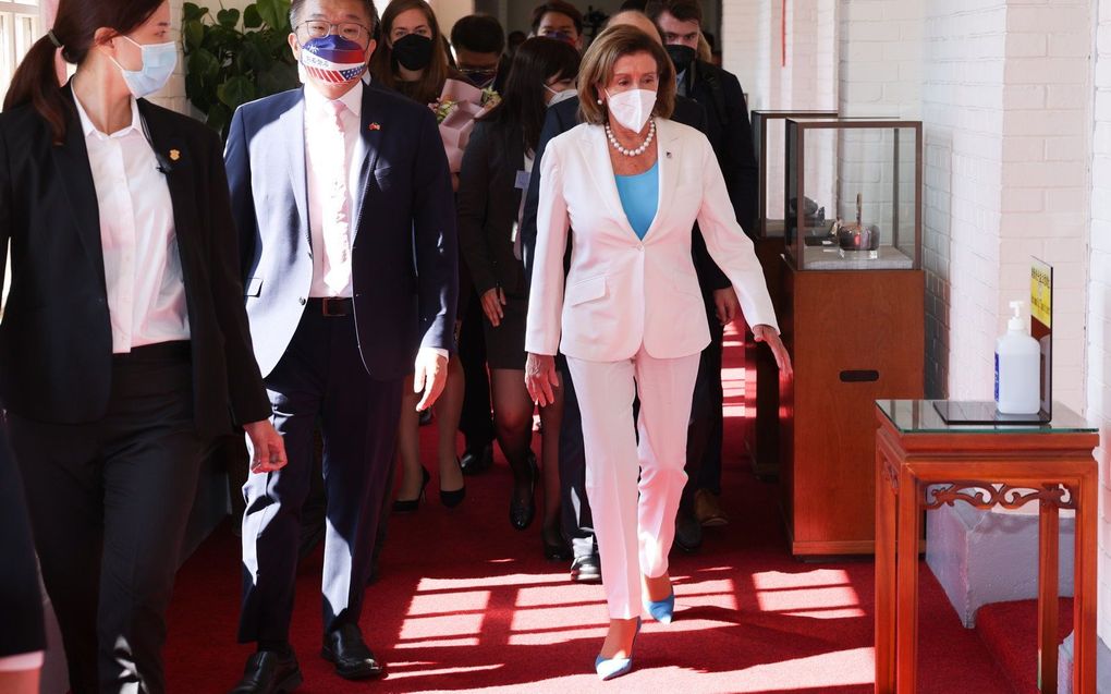 Nancy Pelosi, voorzitter van het Amerikaanse Huis van Afgevaardigden, in Taiwan. beeld EPA