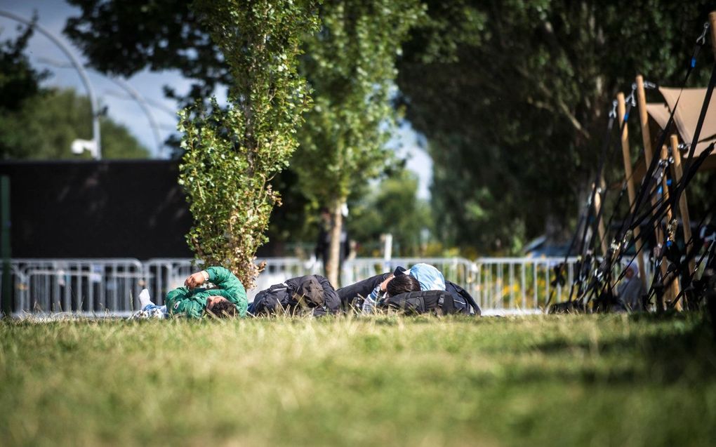 Een grasmat als matras. beeld Carel Schutte