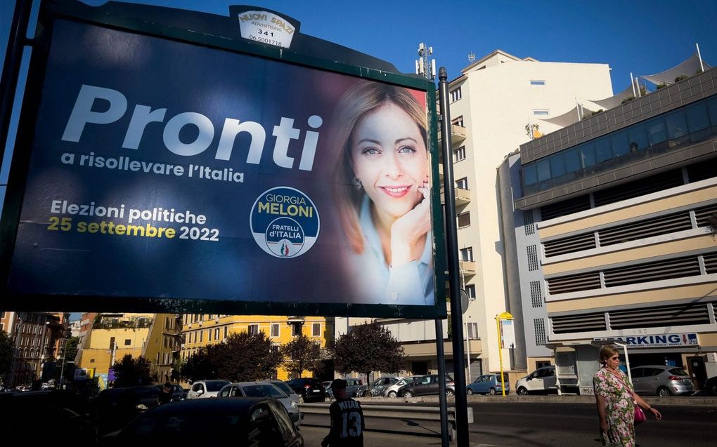 Uitgesproken favoriet voor de Italiaanse parlementsverkiezingen is Giorgia Meloni, de topvrouw van de conservatieve partij Fratelli d’Italia (Broeders van Italië). beeld AFP, Alberto PIZZOLI