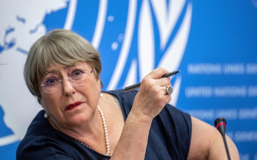 Oud-VN-mensenrechtenchef Michelle Bachelet, woensdag. beeld AFP, Fabrice Coffrini