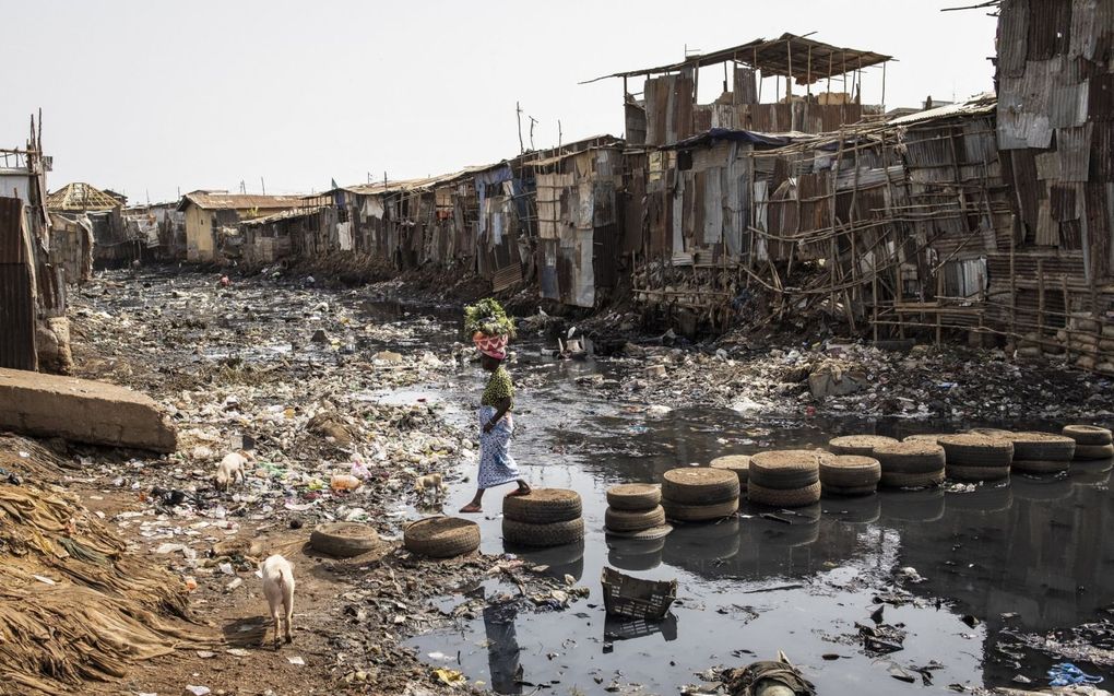 „In veel Afrikaanse landen is de leefomgeving zo verarmd dat mensen niet meer in hun bestaan kunnen voorzien”, zegt socioloog Bas van Stokkom. Foto: een sloppenwijk in Freetown, de hoofdstad van Sierra Leone. beeld AFP,  John Wessels