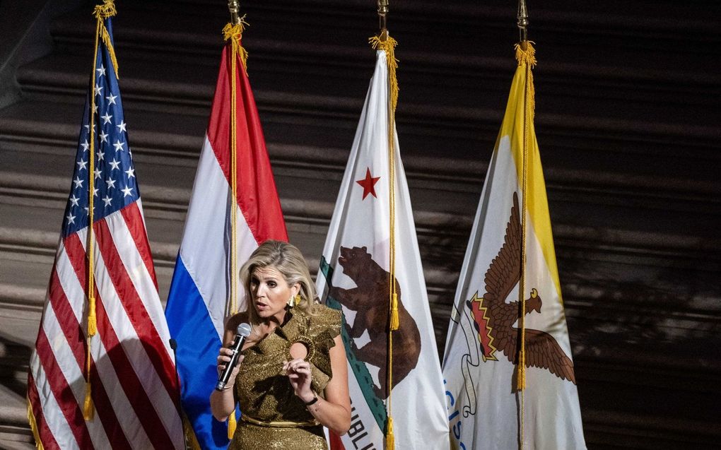 Koningin Máxima houdt een toespraak op het stadhuis van San Francisco. beeld ANP, Bart Maat