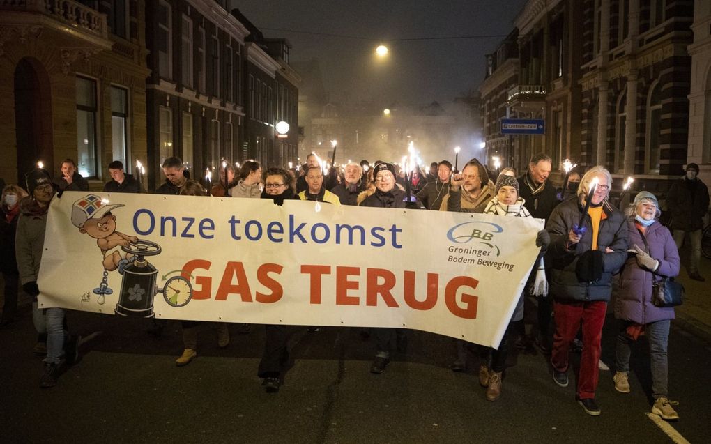 Groningse gedupeerden protesteren tegen de gaswinnning die aardbevingen veroorzaakt. beeld ANP, Remko de Waal