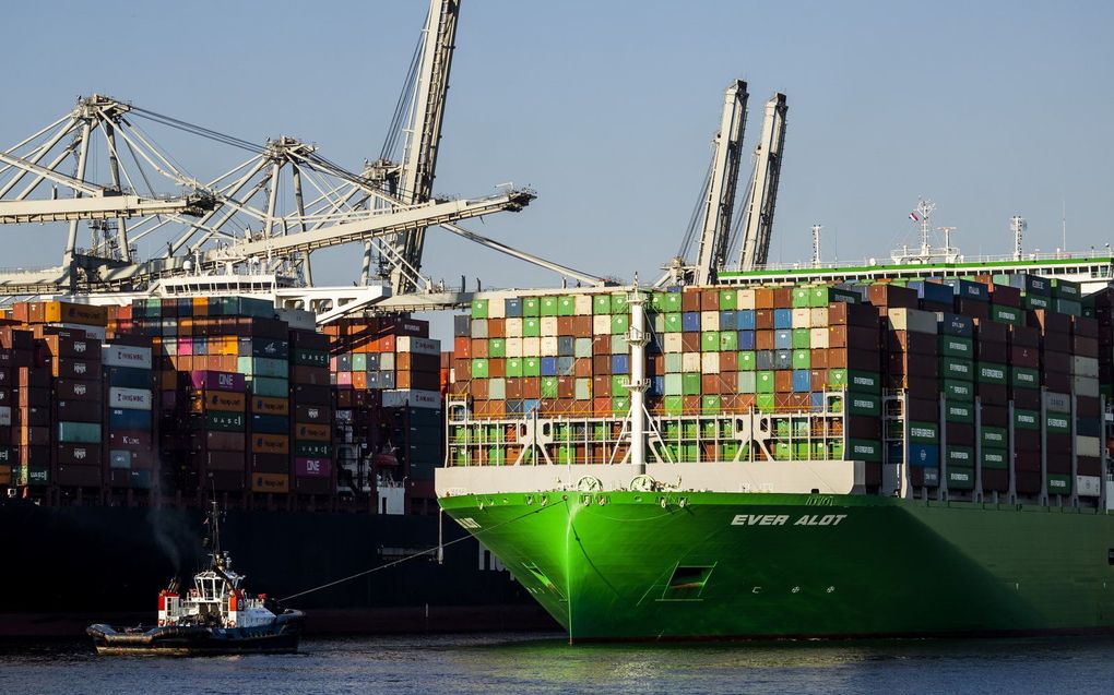 Een containerschip in de haven van Rotterdam. beeld ANP, Remko de Waal