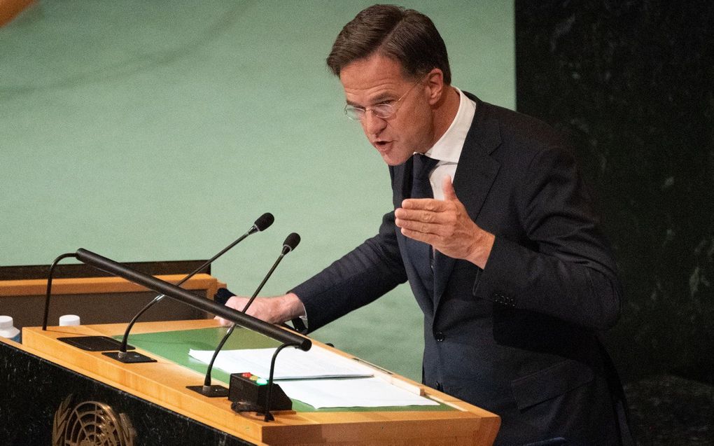 Premier Rutte spreekt de Algemene Vergadering van de VN toe in New York. beeld AFP, Bryan R. Smith