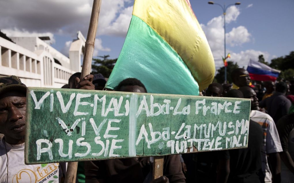 ”Leve Rusland”. Demonstratie in Mali, vorige week. beeld EPA, Hadama Diakite