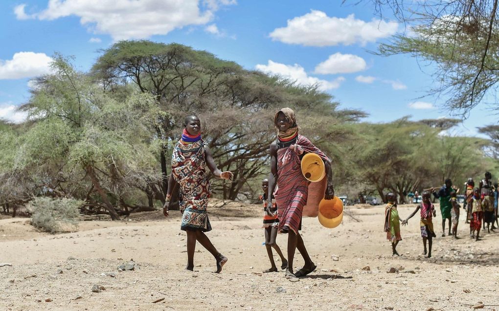 Vrouwen in de Keniaanse regio Turkana op zoek naar water bij een rivierbedding. beeld AFP, Tony Karumba