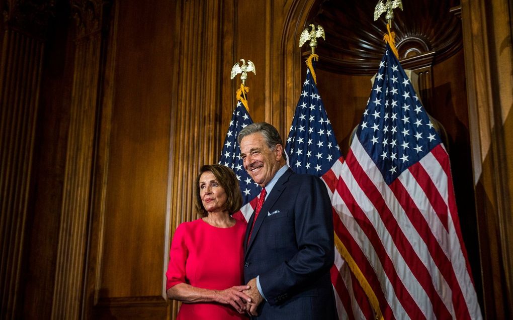 Nancy Pelosi, samen met haar man Paul, in januari 2019. beeld Getty Images, Zach Gibson