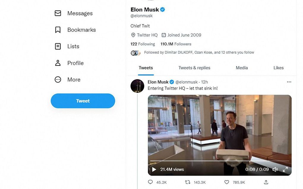 Musk paste donderdagavond meteen zijn Twitterprofiel aan. Opperhoofd Twitter noemt hij zich. beeld Twitter, @elonmusk