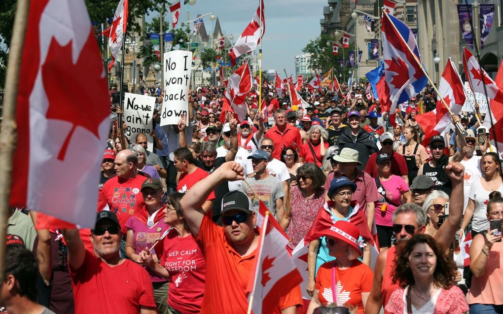„In Canada zijn er heel wat mensen die groot bezwaar hebben tegen de coronamaatregelen van de Canadese overheid. Ze voelen zich daar helemaal niet fijn bij.” beeld AFP, Dave Chan