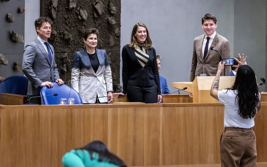 De initiatiefnemers van het wetsvoorstel in maart, voorafgaand aan de behandeling in de Tweede Kamer. beeld ANP, Remko de Waal