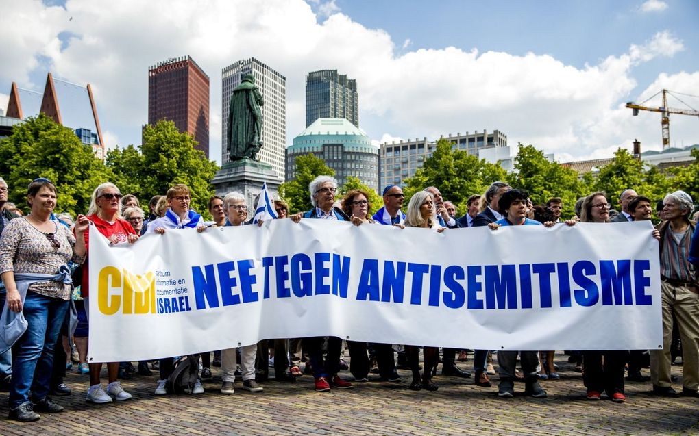 Demonstratie van het CIDI op het Plein in Den Haag. In samenwerking met zusterorganisaties in andere Europese landen probeert het CIDI antisemitisme aan de kaak te stellen en te bestrijden. beeld ANP, Remko de Waal