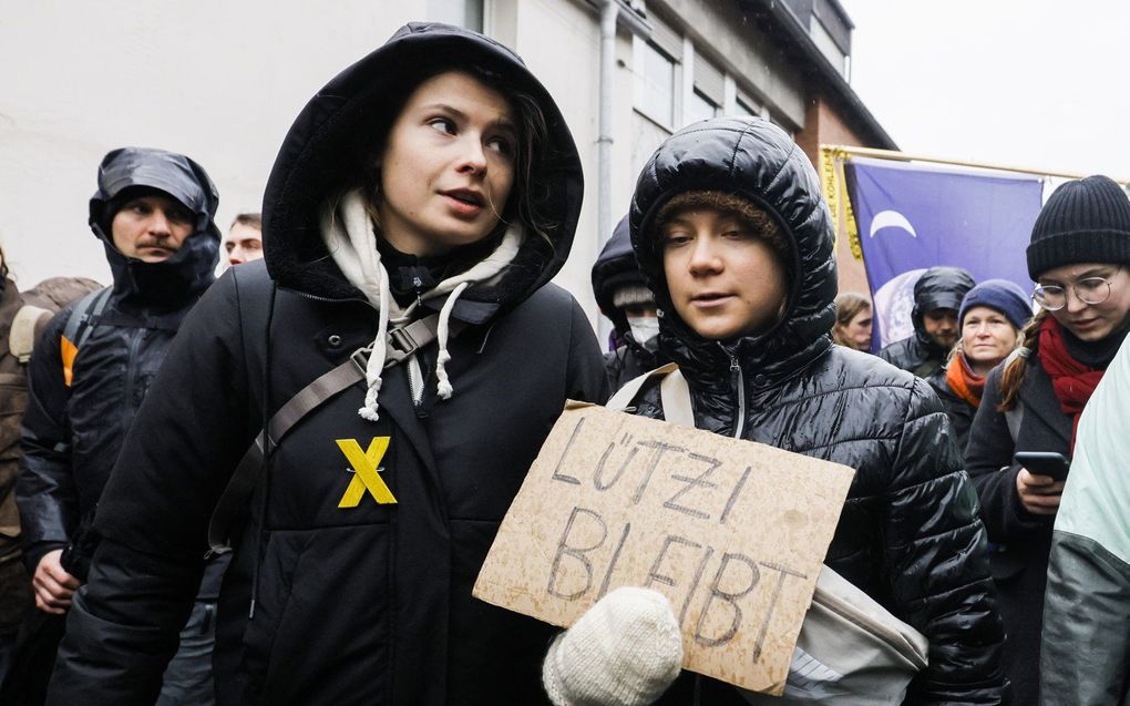 Klimaatactivist Gretha Thunberg in Lützerath. beeld EPA, Ronald Wittek