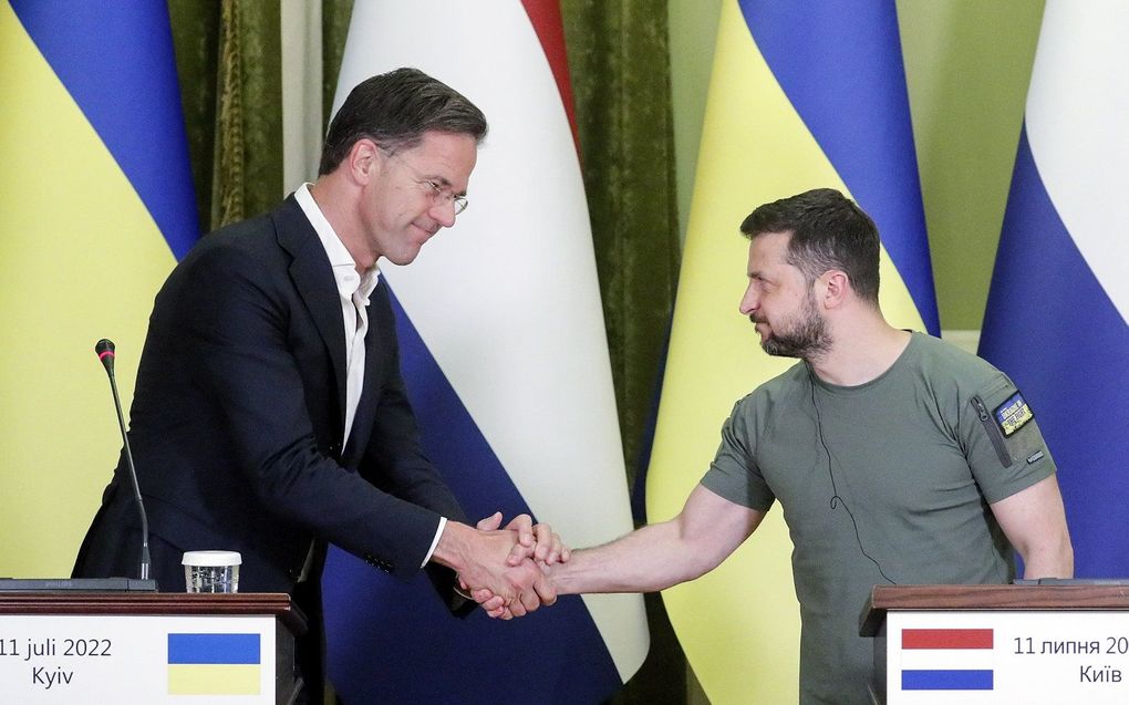 Ontmoeting tussen Rutte en Zelenski in juli. beeld EPA, SERGEY DOLZHENKO