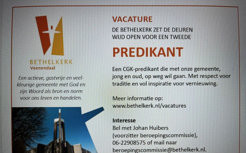 Vacature cgk Veenendaal-Bethel, beeld RD