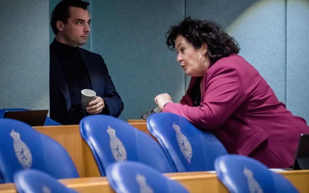 Thierry Baudet (FvD) en Caroline van der Plas (BBB), tijdens een debat in de Tweede Kamer. beeld ANP BART MAAT