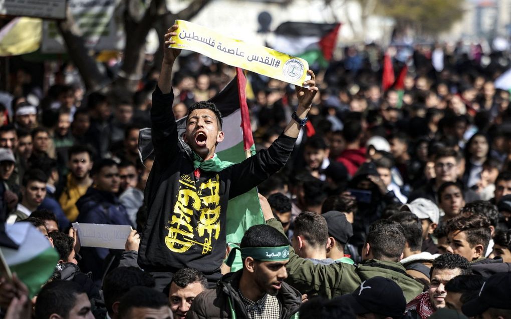 In Gaza was protest tegen het spoedoverleg in Jordanië. beeld AFP, Mahmud HAMS