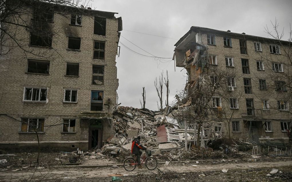 Beschoten appartementen in de Oekraïense stad Avdiivka, in de regio Donetsk. beeld AFP, Aris Messinis