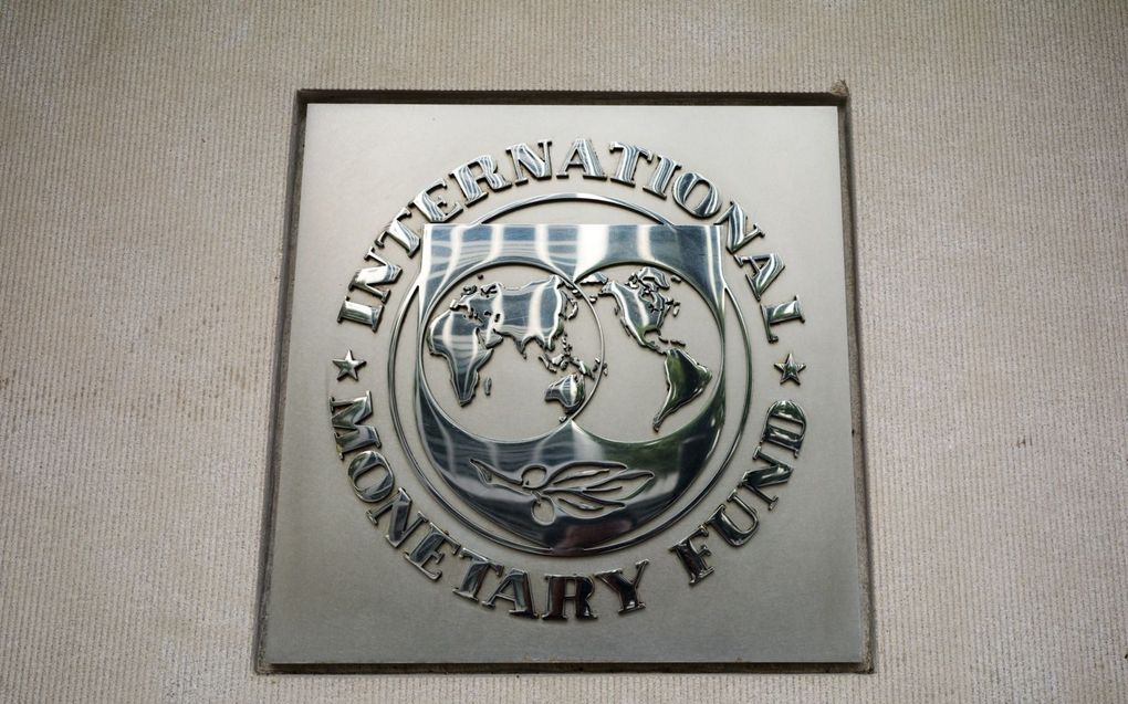 Logo op het IMF-kantoor in Washington. beeld AFP, Mandel Ngan