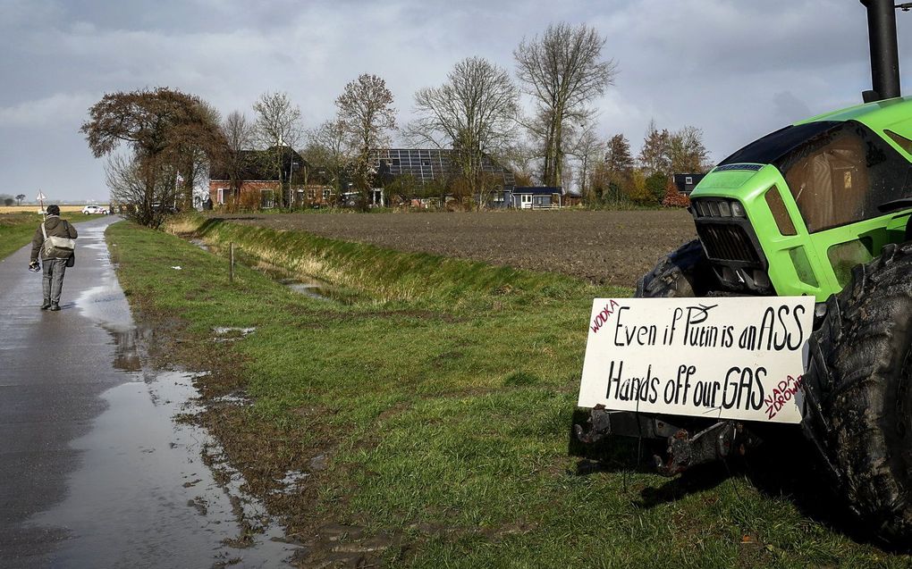 Een protest voorafgaand aan de presentatie van het eindrapport van de parlementaire enquetecommissie aardgaswinning Groningen. beeld ANP VINCENT JANNINK