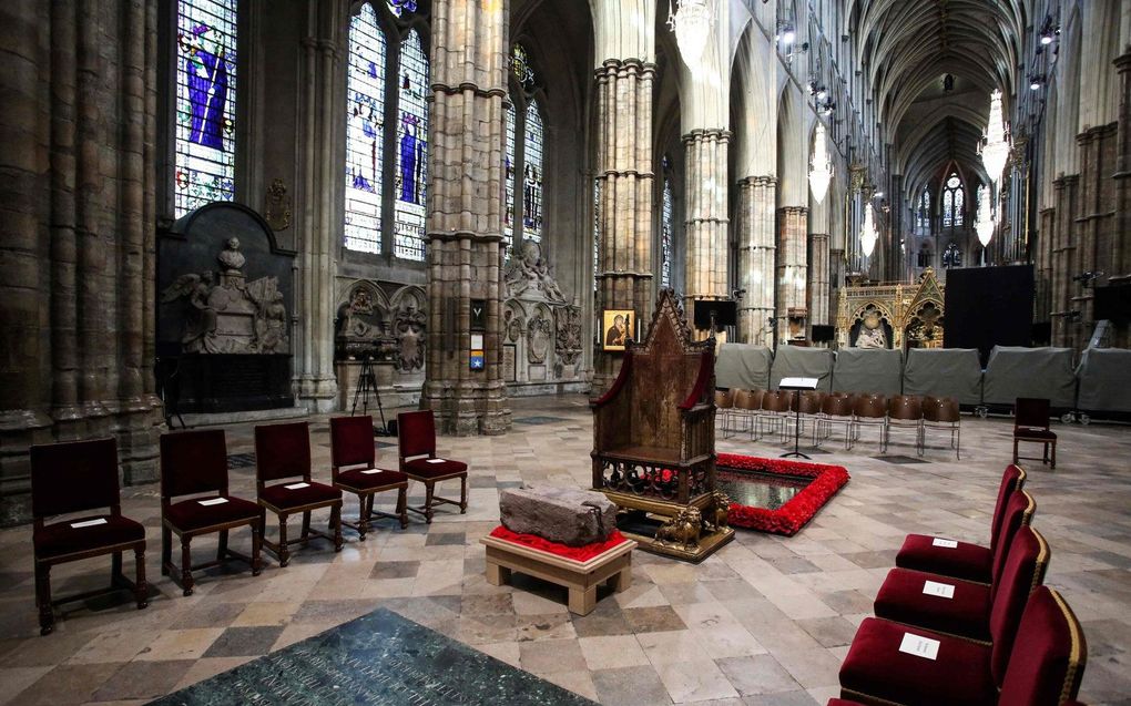 De kroning van koning Charles vindt zaterdag plaats in de Westminster Abbey in Londen. beeld AFP, Susannah Ireland