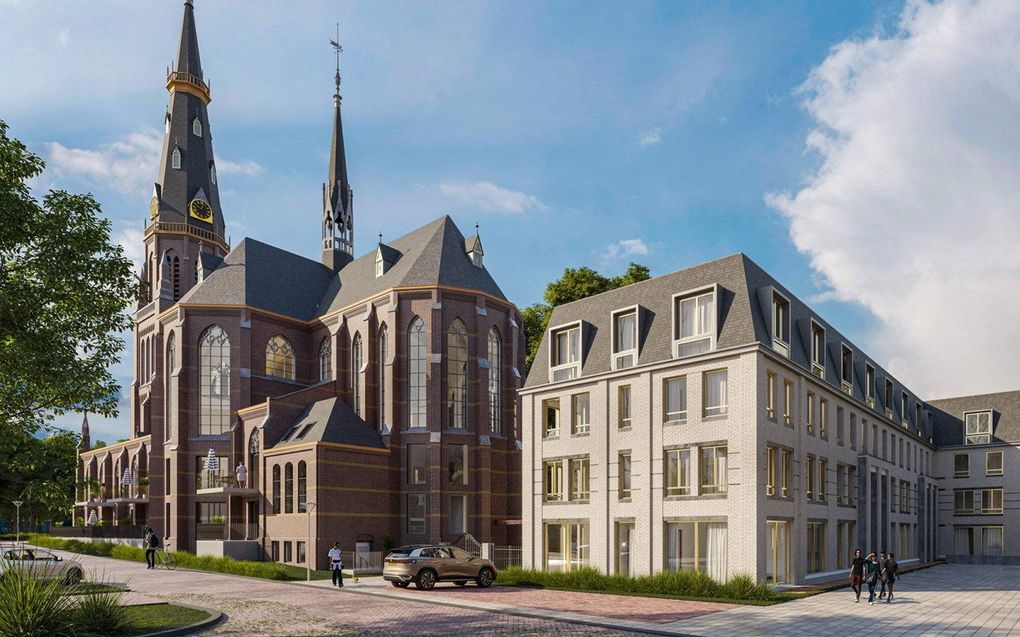 Impressie van de plannen voor de appartementen in de Sint-Clemenskerk in Waalwijk. beeld Eureka Vastgoed