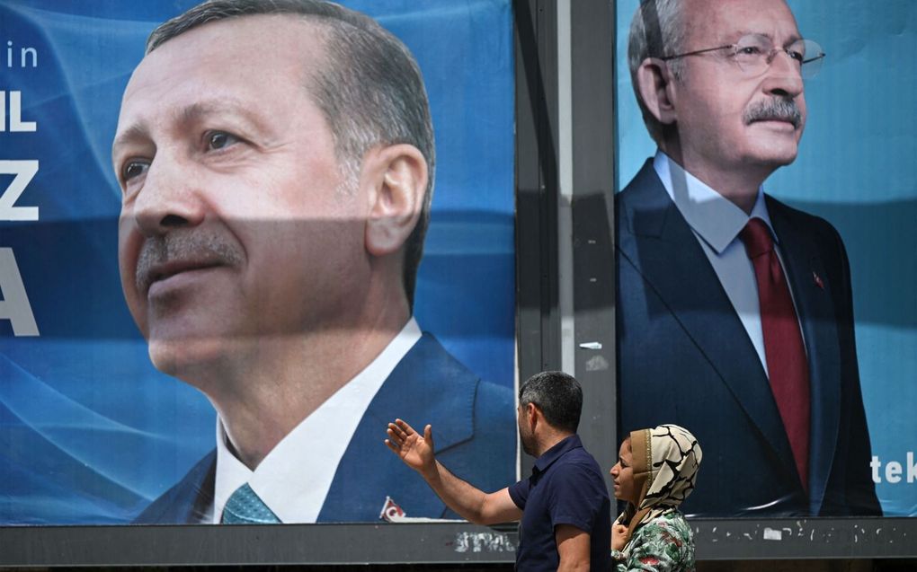 Erdogan (l.) en Kilicdaroglu. beeld AFP, Ozan Kose