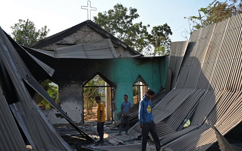 Vorige maand brak geweld uit tegen christenen in de noordoostelijke deelstaat Manipur, als gevolg van spanningen tussen de hindoeïstische bevolking en christelijke minderheidsgroepen. Tientallen kerken zouden in vlammen zijn opgegaan. beeld AFP, Arun Sankar