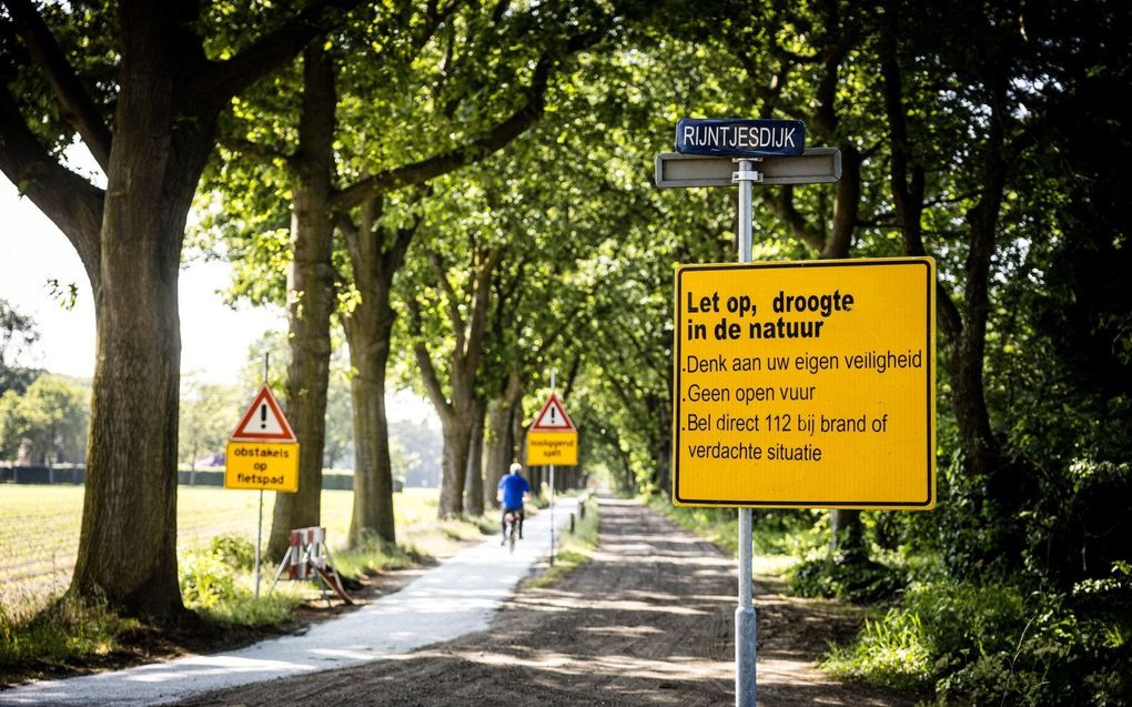 Waarschuwingsbord tegen droogte in het Noord-Brabantse Vlierden. beeld ANP, Rob Engelaar