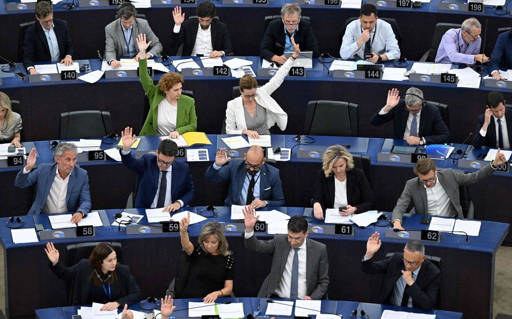 Leden van het Europees Parlement stemden woensdag over de nieuwe AI-wet. beeld AFP, Frederick Florin